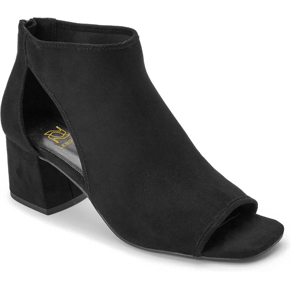 Chunky High Heel Booties Suede Open Toe Side Cut-Out Ankle Back Zipper 2” Heel - Picture 5 of 10